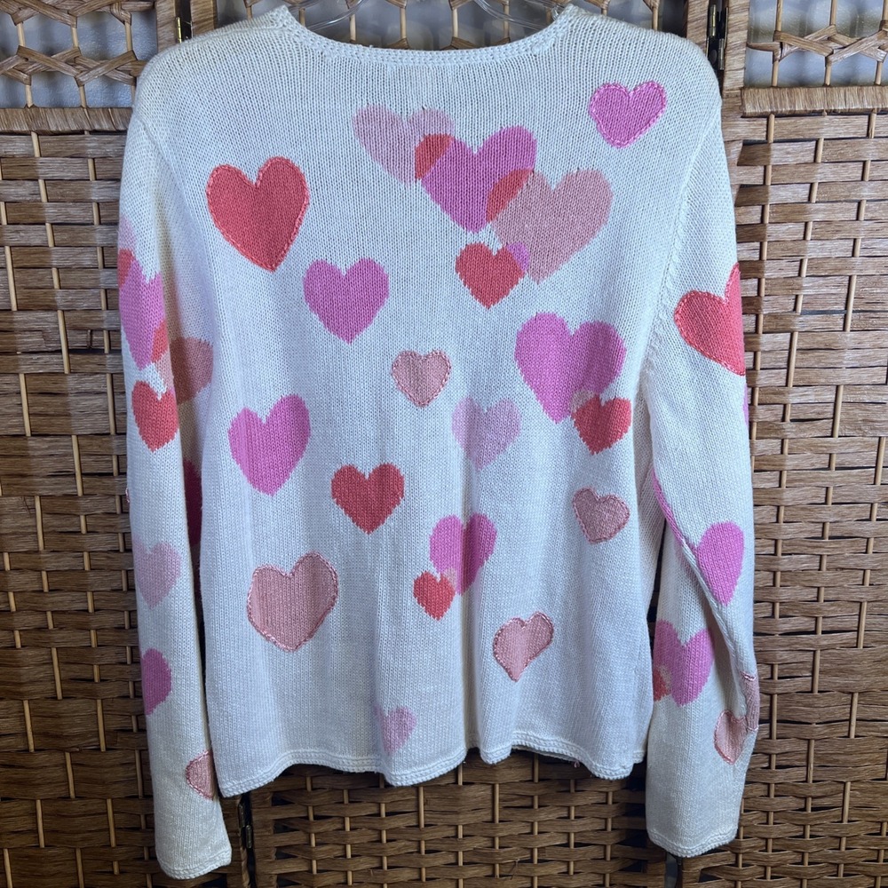 NORTHERN ISLES PINK HEARTS BUTTON FRONT LONG SLEEVE SWEATER SZ XL Valentines Day - Picture 7 of 7